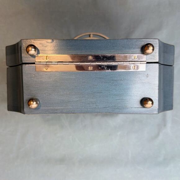 Mid Century Nautical Wooden Purse Box w Metal Handle Vintage Sailing Ships Decor - Picture 5 of 9